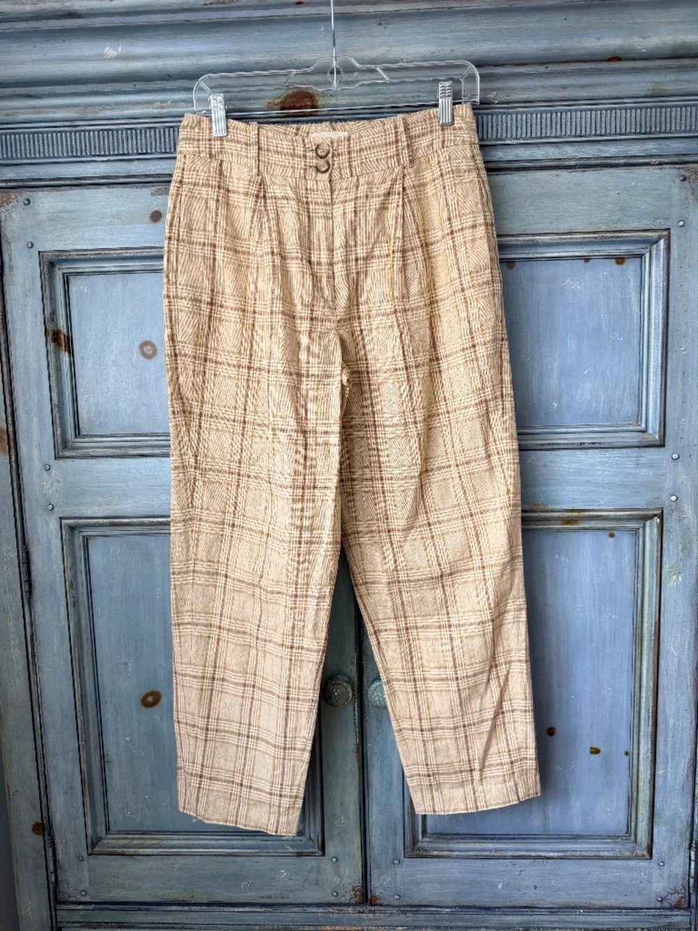 Sezane Cyprien Plaid Cropped Trousers in Ochre Check Size 36